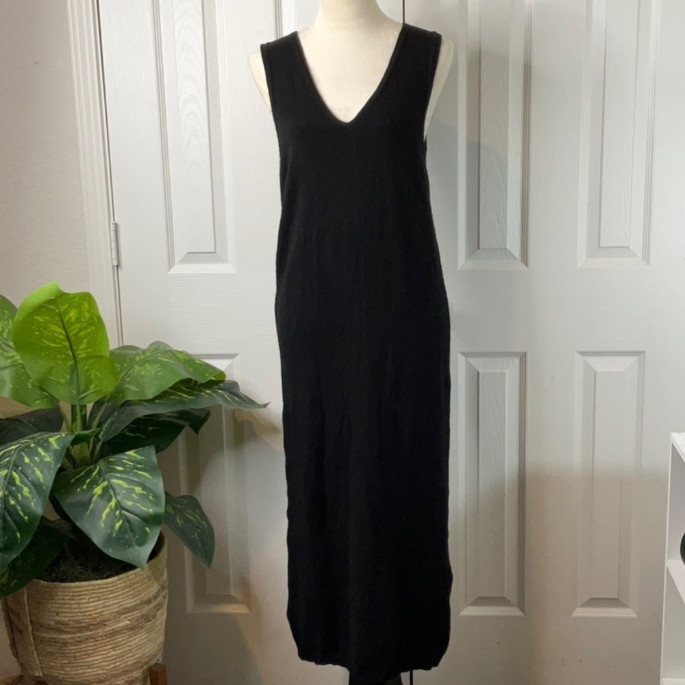 Alchemia Tricot Black Italian Sleeveless V-Neck Maxi Sweater Dress Size S